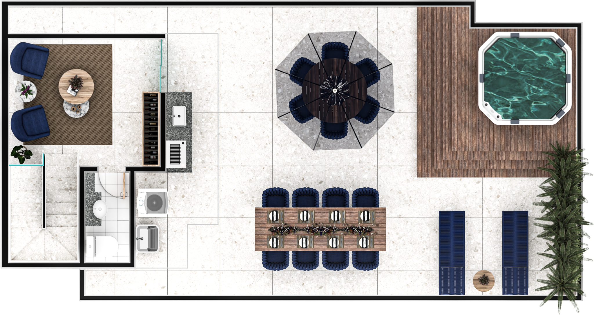 Planta 2º Pavimento das Coberturas
OBS: Os móveis na planta são para exemplificar a decoração do espaço, não inclusos.